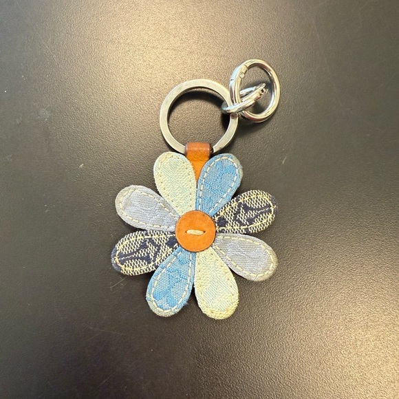 Coach Denim Patchwork Flower Bag Charm Keychain - Picture 1 of 2